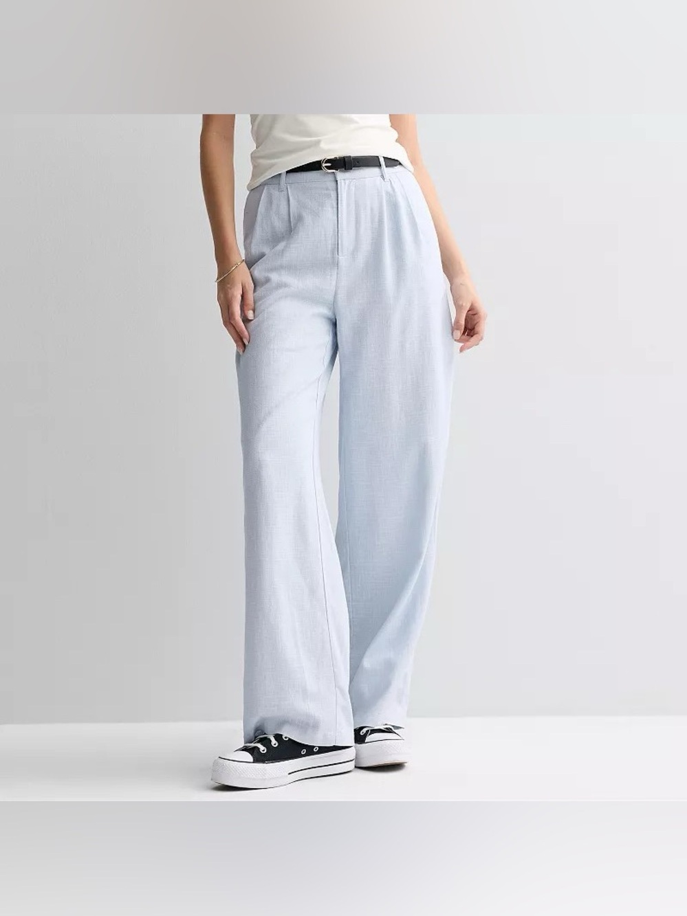Juniors' SO Curvy Fit Linen Wide Leg Trousers, Girl's size XL blue 31 in inseam